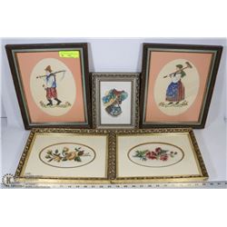LOT OF 5 CROSS STITCH WALL ART