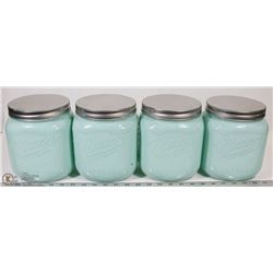 SET OF 4 MASON GLASS 80 OZ STORAGE CONTAINERS.