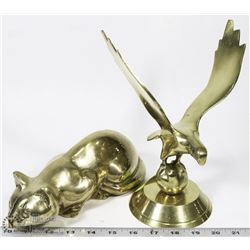 BRASS SET OF EAGLE 9" TALL  AND CAT 9" LONG