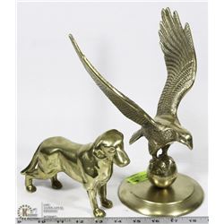 BRASS SET OF EAGLE 10" TALL  AND DOG 5" TALL