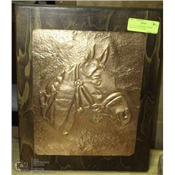 VINTAGE HAMMERED COPPER HORSEHEAD PICTURE. 12X15