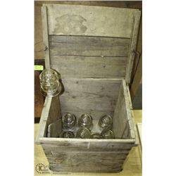 WOOD CRATE FULL OF INSULATORS