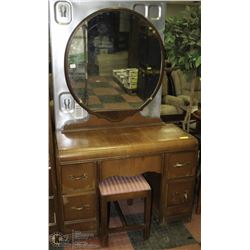 VINTAGE 4 DRAWER WATERFALL STYLE VANITY W/MIRROR