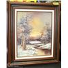 Image 1 : MATTED FRAMED PAINTING WINTER RIVER SCENE 24X29.