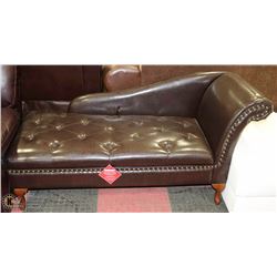 NEW BROWN LEATHERETTE NAILHEAD STORAGE CHAISE