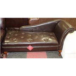 NEW BROWN LEATHERETTE NAILHEAD STORAGE CHAISE