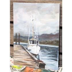 ORIGINAL OIL PAINTING OF SHIP AT DOCK SIGNED BY
