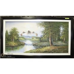 44X26 OIL ON CANVAS MOUNTAIN & FALLS SCENE BY