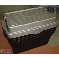 LOT OF THREE 30 GALLON RUBBERMAID TOTES W/HINGED