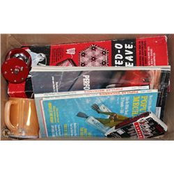 ASSORTED ESTATE BOX WITH FISHING REEL, WEAVING KIT