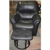 Image 1 : BLACK LEATHER ARMCHAIR W/FOOT STOOL