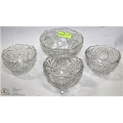 SET OF 4 PINWHEEL CRYSTAL SERVING BOWLS