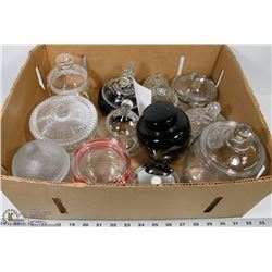 7) COLLECTION OF COLORED JARS - SOME VINTAGE.