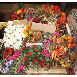 PALLET OF ASSORTED ARTIFICIAL FLOWERS .