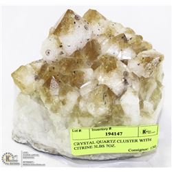 CRYSTAL QUARTZ CLUSTER WITH CITRINE 3LBS 7OZ.