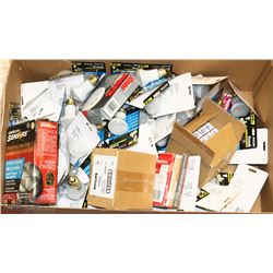 BOX OF NEW LIGHT BULBS & SOME SMOKE ALARMS.