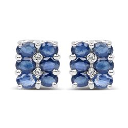 STERLING SILVER BLUE SAPPHIRE AND DIAMOND EARRINGS