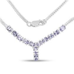 STERLING SILVER TANZANITE AND DIAMOND NECKLACE