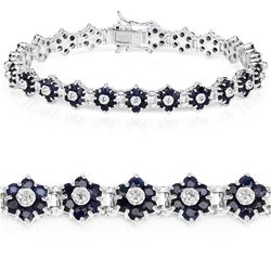 STERLING SILVER BLUE SAPPHIRE AND DIAMOND BRACELET