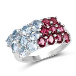 STERLING SILVER RHODOLITE AND BLUE TOPAZ RING