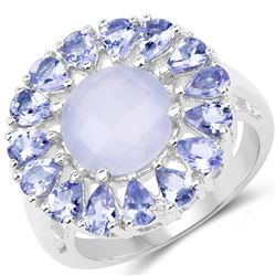 STERLING SILVER BLUE CHALCEDONIA AND TANZANITE RING