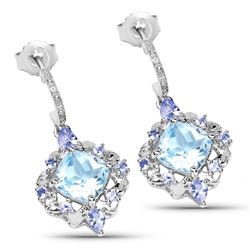 STERLING SILVER BLUE TOPAZ AND TANZANITE EARRINGS