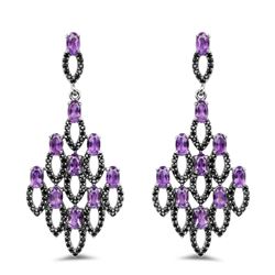 STERLING SILVER AMETHYST AND BLACK SPINEL EARRINGS