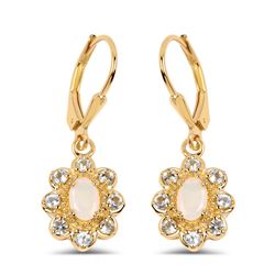 STERLING SILVER ETHIOPIAN OPAL AND BLUE TOPAZ EARRINGS