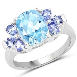 STERLING SILVER BLUE TOPAZ AND TANZANITE RING