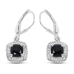 STERLING SILVER BLACK SPINEL AND WHITE TOPAZ EARRINGS