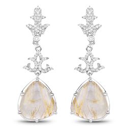 STERLING SILVER GOLDEN RUTILE AND WHITE TOPAZ EARRINGS
