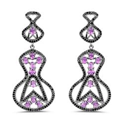 STERLING SILVER AMETHYST AND BLACK SPINEL EARRINGS