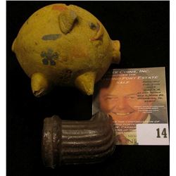 Fluted Clay Trade Pipe, broken stem; & "Mexico" Stamped Clay hand painted Pig. Killed top of pig, pi