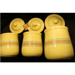 Three-Piece Set of "McCoy" Stoneware Pottery. No. 135. Minor use chips of two of the lids. 'Doc' ori