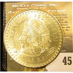 1948 Mexico Silver Cinco 5 Pesos depicting the Aztec Emperor, Cuauhtémoc ~ Ley 0.900 ~ BU ~ UNCIRCUL