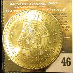 1948 Mexico Silver Cinco 5 Pesos depicting the Aztec Emperor, Cuauhtémoc ~ Ley 0.900 ~ BU ~ UNCIRCUL