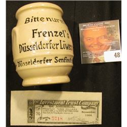 Small Stoneware Advertising Jug Made in Germany "Lowensenf Fullen gegr. Fabr.Marke ges.Sesch.1903", 