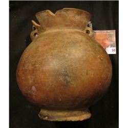 5 3/4" x 5 1/2" Pottery Vessel with two small handles with holes for hanging, several ancient chips,