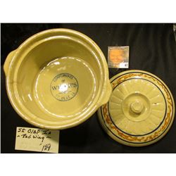 Covered Casserole Pot "Made in Red Wing", "Compliments of Wilke's St. Olaf, Ia.", lid perfect, pot h