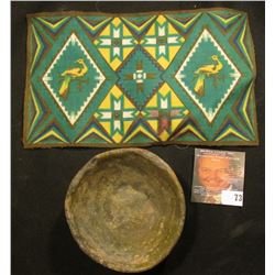 Old tobacco Flannel with Indian Motif and an excavated Indian Pot, most likely Pre-Columbian.