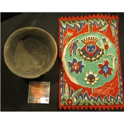 Tobacco Flannel with South American Indian Motif and an excavated Indian Pot, most likely Pre-Columb