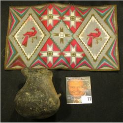 Old tobacco Flannel with Indian Motif and an excavated partially restored Indian Pitcher.
