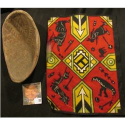 San Carlos prehistoric red on buff linear design restored elongated bowl & Old tobacco Flannel with 
