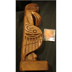 9 1/2: hand carved Wooden Totem Pole, Carved on bottom "By Kiana of Alaska".
