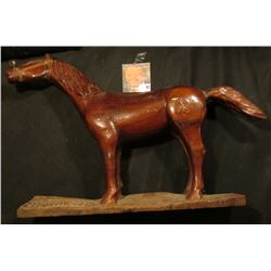 Wooden Horse with copper wire bridle and a few nicks and chips, carved in base "1945 Hand Carved By 