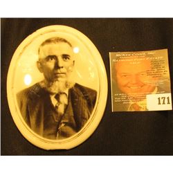 3 1/8" x 4" Porcelain Cameo Portrait of an ole Pioneer with a gray goatee, some chips to bottom and 