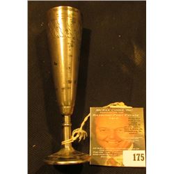 .875 Silver Russian Vodka Shot. 4 1/2". Engraved.