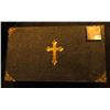 Image 1 : 13" x 7.5" x 3" Leather-bound Box with Brass Cross, hinges, and etc. containing a Spoon, Wooden cros