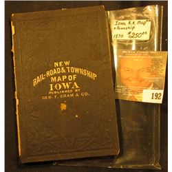 1871 leather bound Map  New Rail-Road & Township Map of Iowa Published by Geo. F. Cram & Co. , 'Doc'