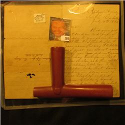 Catlinite Indian Pipe from Pine Ridge, South Dakota, made of Red Pipestone with original documentati